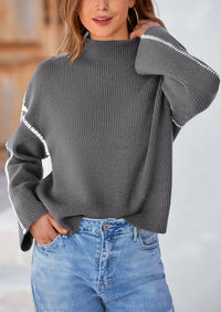 Chunky Knit  Casual Long Sleeve Mock Neck Oversized Loose Sweaters