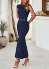 PRETTYGARDEN Summer 2 Piece Sets for Women Going Out Casual Cap Sleeve Crop Tops Ruched Maxi Long Skirts Spring Outfits