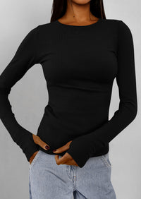 Casual Long Sleeved Round Neck Y2k Top