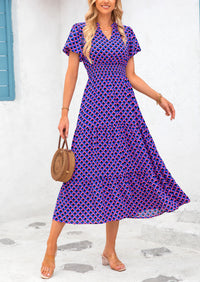 Casual V-neck short sleeved Bohemian Maxi dress