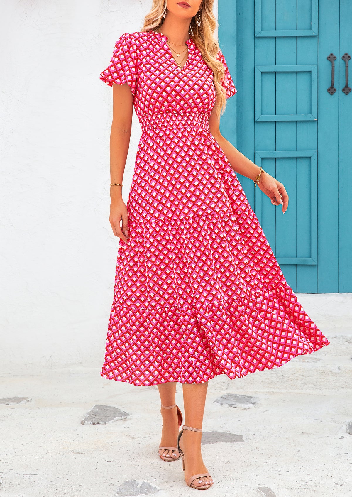 Casual V-neck short sleeved Bohemian Maxi dress