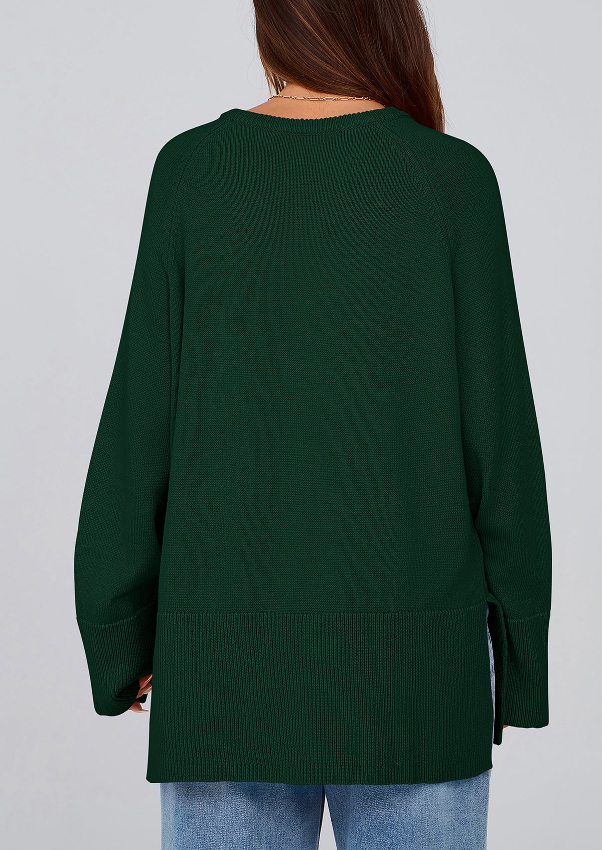 Knit Long Sleeve Crew Neck Split Hem Loose Oversized Tunic Sweaters