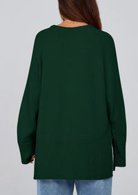 Knit Long Sleeve Crew Neck Split Hem Loose Oversized Tunic Sweaters