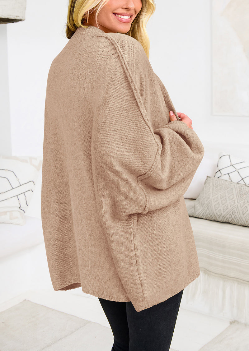 PRETTYGARDEN Women's Winter Button Down Cardigan Sweaters Mock Neck Lantern Long Sleeve Chunky Knit Jacket Trendy Outerwear