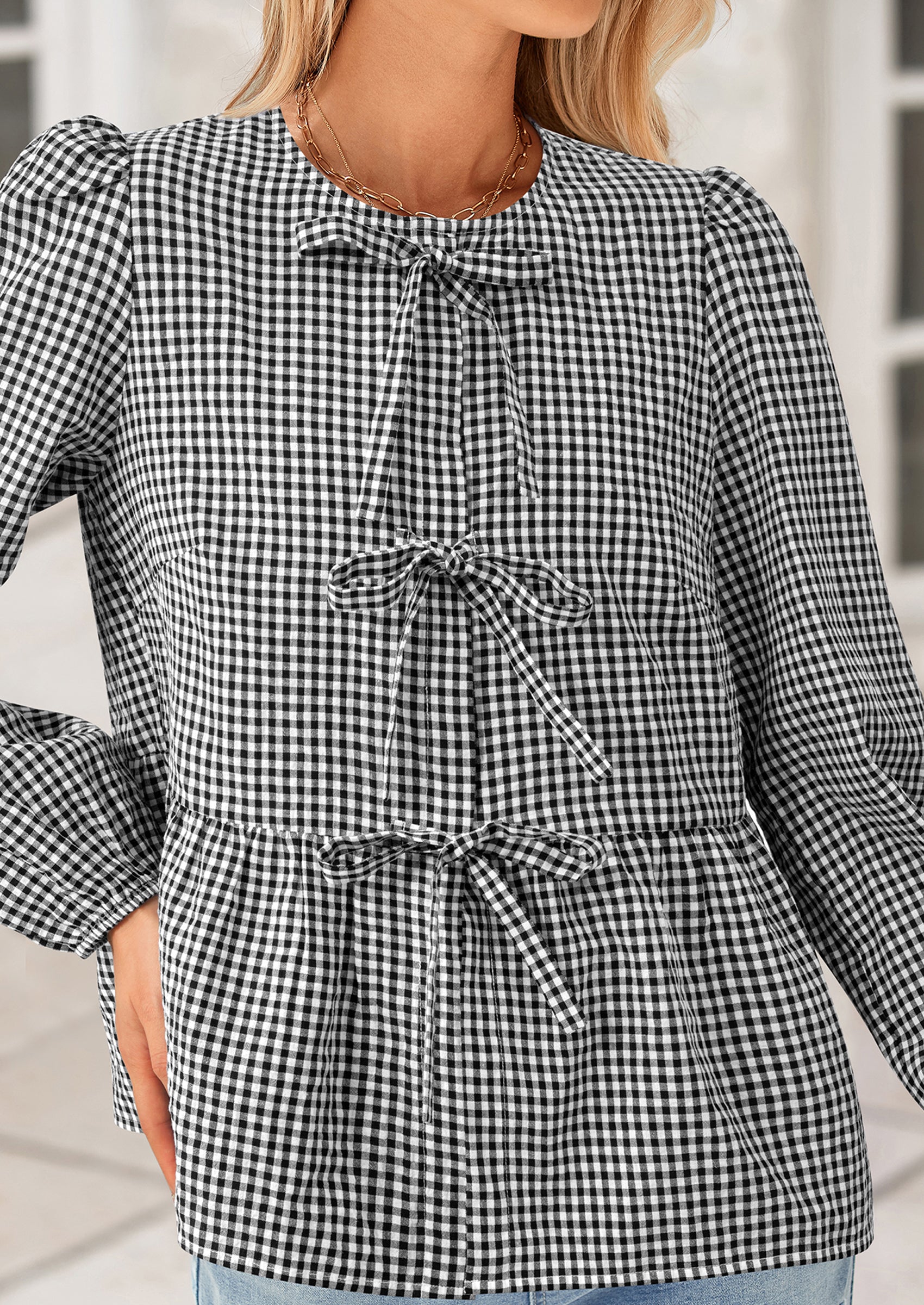 PRETTYGARDEN Women's Spring Fall Babydoll Peplum Blouse Shirt Puff Long Sleeve Bow Tie Front Trendy Cute Y2K Going Out Tops
