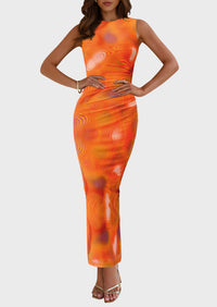 Floral Bodycon Sleeveless Mesh Maxi Long Dresses