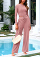 Long Sleeve Crop Top Wide Leg Palazzo Pants Two Piece Sets