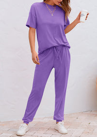 Two Piece Outfit Short Sleeve  Pullover Tops Tracksuits