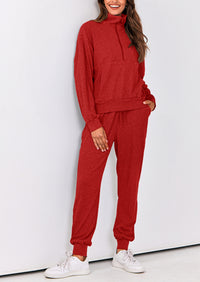 Two piece long sleeved half zip pullover sweatshirt, sports pants, casual set