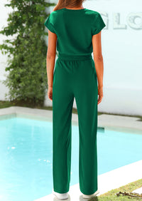 Twist Front Crop T-Shirts Wide Leg Pants Two Piece Sets