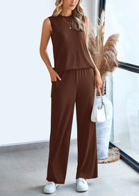 Casual Loose Tank Top Wide Leg Pants 2 Piece Lounge Set