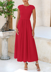 Casual Cap Sleeve Patchwork A Line Flowy Elegant Homecoming Maxi Dress