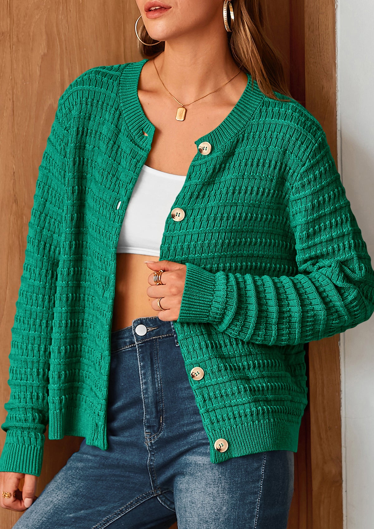 Knit Cardigan Long Sleeve Open Front Button Down Jacket