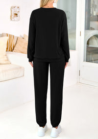 Solid Color Casual Top Drawstring Pants Two-Piece Sets