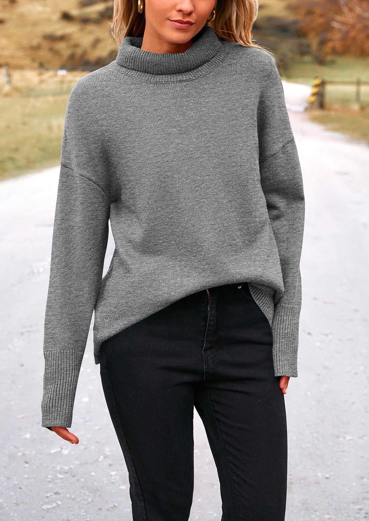 Long Sleeve Oversized Chunky Knitted Casual Turtleneck Sweaters