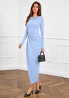 PRETTYGARDEN Women's Fall Wedding Guest Cocktail Midi Dresses Elegant Long Sleeve Bodycon Ruched Dress Fashion Clothing