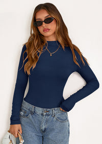 PRETTYGARDEN Women's Turtleneck Long Sleeve Shirts Fall Basic Tees Ribbed Fitted Tops Thermal Layering Knit Top Clothes