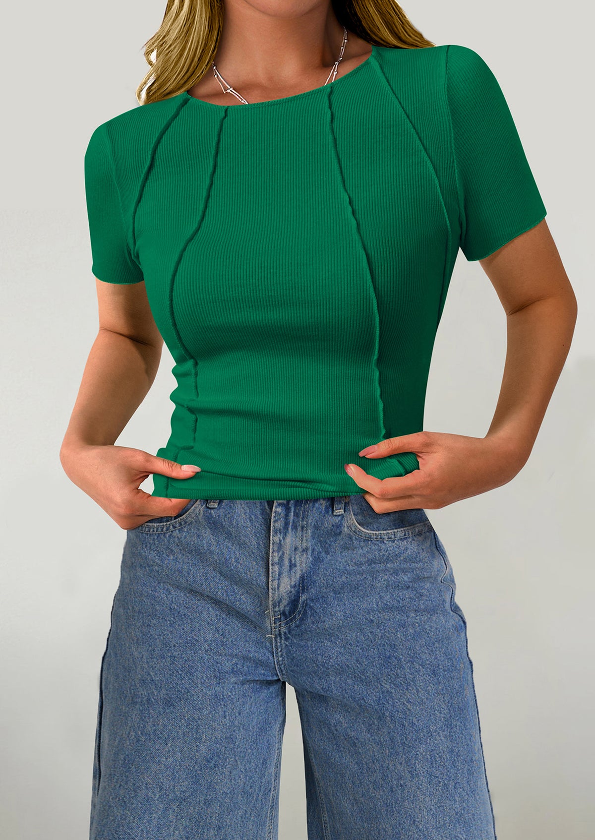 Short Sleeved Casual Round Neck Slim Fit T-Shirt