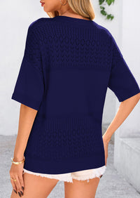Short Sleeved Casual V-Neck Knitted Small Eye Shirt