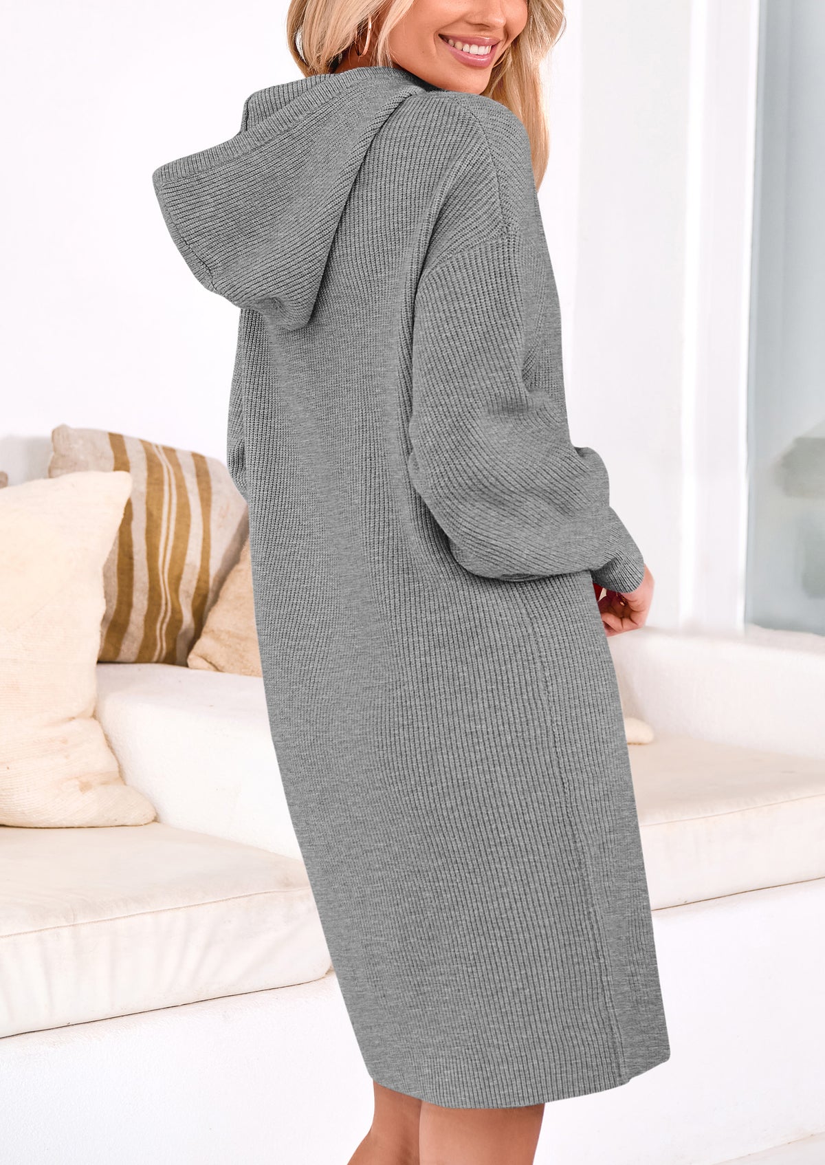 Knit Pullover Long Sleeve Hoodie Sweater Dress