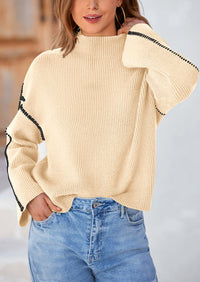 Chunky Knit  Casual Long Sleeve Mock Neck Oversized Loose Sweaters