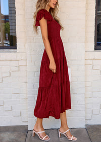 Floral  Summer Cap Sleeve Smocked Ruffle A Line Long Flowy Wedding Guest Midi Dresses