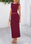 PRETTYGARDEN 2 Piece Sets Going Out Casual Cap Sleeve Crop Tops Ruched Maxi Long Skirts Outfits