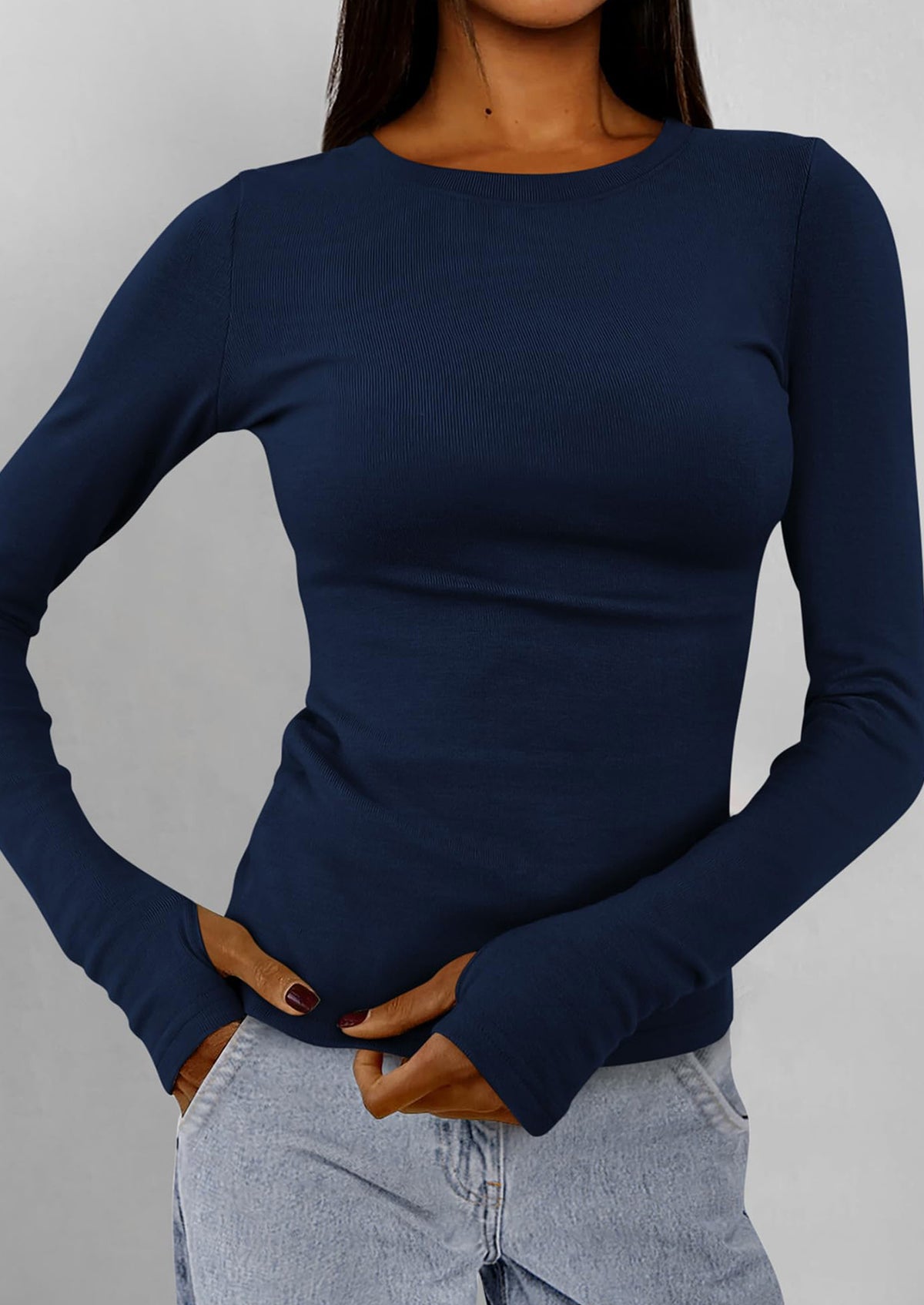 Casual Long Sleeved Round Neck Y2k Top