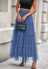 PRETTYGARDEN Maxi Skirts for Women Fall Tulle High Waisted Ruffle Flowy A-Line Long Skirt Country Concert Outfits