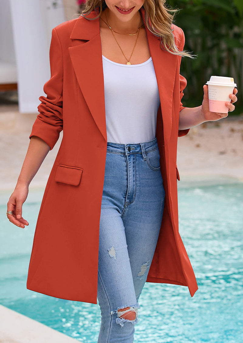 PRETTYGARDEN Women's Spring Fall Long Blazer Jackets Long Sleeve Lapel Pockets Loose Fit Work Casual Blazers Outerwear