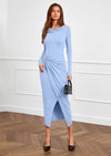 PRETTYGARDEN Women's Fall Wedding Guest Cocktail Midi Dresses Elegant Long Sleeve Bodycon Ruched Dress Fashion Clothing