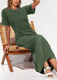 Eyelet Beach Vacation Resort Short Sleeve Hollow Out Dress Cover Up Maxi Dresses