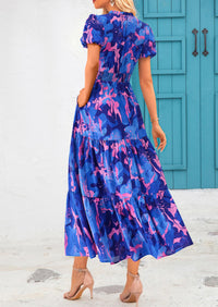 Casual V-neck short sleeved Bohemian Maxi dress