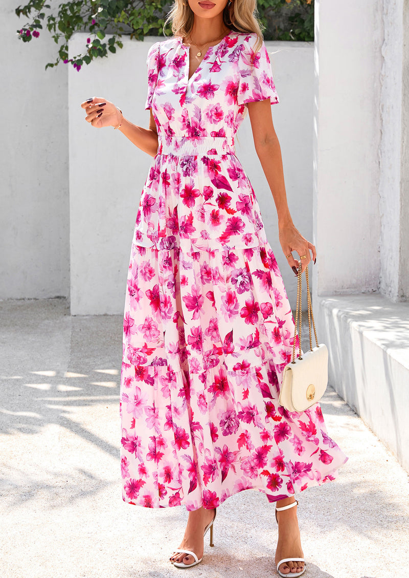 PRETTYGARDEN Boho V Neck Beach Vacation Maxi Dresses