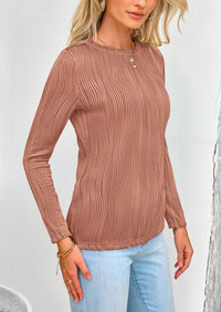 Plain Long Sleeve Crew Neck Textured Casual T-shirts