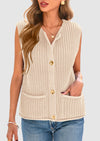 PRETTYGARDEN Women's Summer Sweaters Vest Sleeveless Button Down Cropped Pockets Chunky Knit Cardigan Trendy Tank Tops