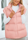 Casual Stand Collar Lightweight Sleeveless Zip Up Padded Coats