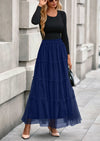 PRETTYGARDEN Maxi Skirts for Women Fall Tulle High Waisted Ruffle Flowy A-Line Long Skirt Country Concert Outfits