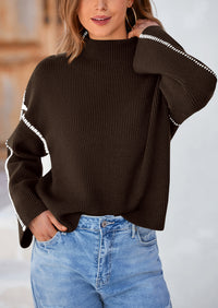 Chunky Knit  Casual Long Sleeve Mock Neck Oversized Loose Sweaters