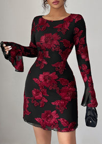 PRETTYGARDEN Women's Floral Embroidered Dress Fall Long Bell Sleeve Ribbon Flower Mini Short Mesh Bodycon Party Dresses