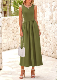 Casual Sleeveless Striped Ribbed Knit Long Dresses Beach Vacation Sundress