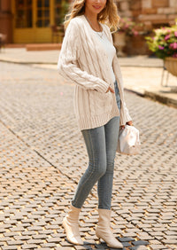 Knitted Solid Color Button Down Chunky Outwear Cardigan