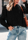 Puff Long Sleeve Button V Neck Hollow Out Lace Embroidered Casual Pullover Blouses