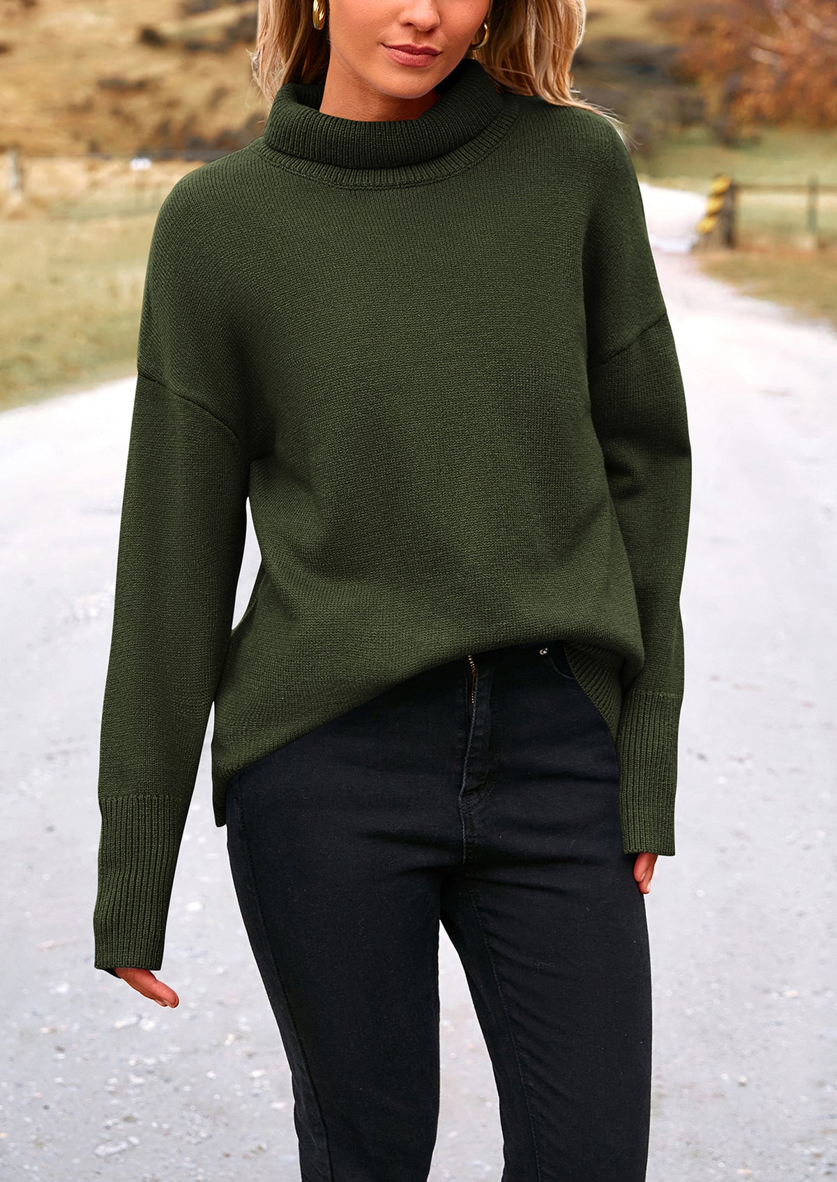 Long Sleeve Oversized Chunky Knitted Casual Turtleneck Sweaters