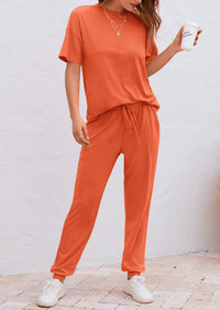Two Piece Outfit Short Sleeve  Pullover Tops Tracksuits
