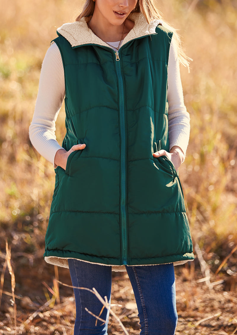 PRETTYGARDEN Womens Fall Reversible Vests Sleeveless Fleece Jacket Zip Up Hoodie Pockets Long Warm Winter Coat Outerwear