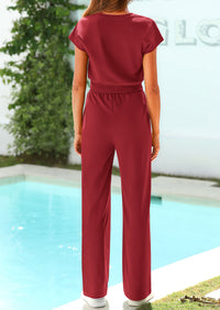 Twist Front Crop T-Shirts Wide Leg Pants Two Piece Sets