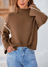 Chunky Knit  Casual Long Sleeve Mock Neck Oversized Loose Sweaters