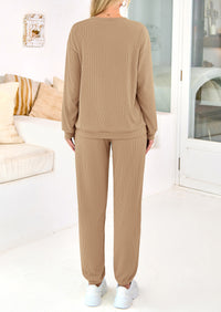 Solid Color Casual Top Drawstring Pants Two-Piece Sets
