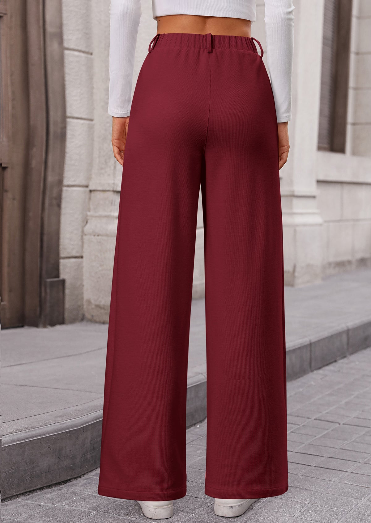 Wide Leg Casual High Elastic Waisted Work Office Palazzo Pants